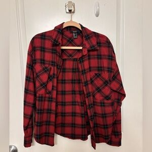 Red and Black Plaid Button Up